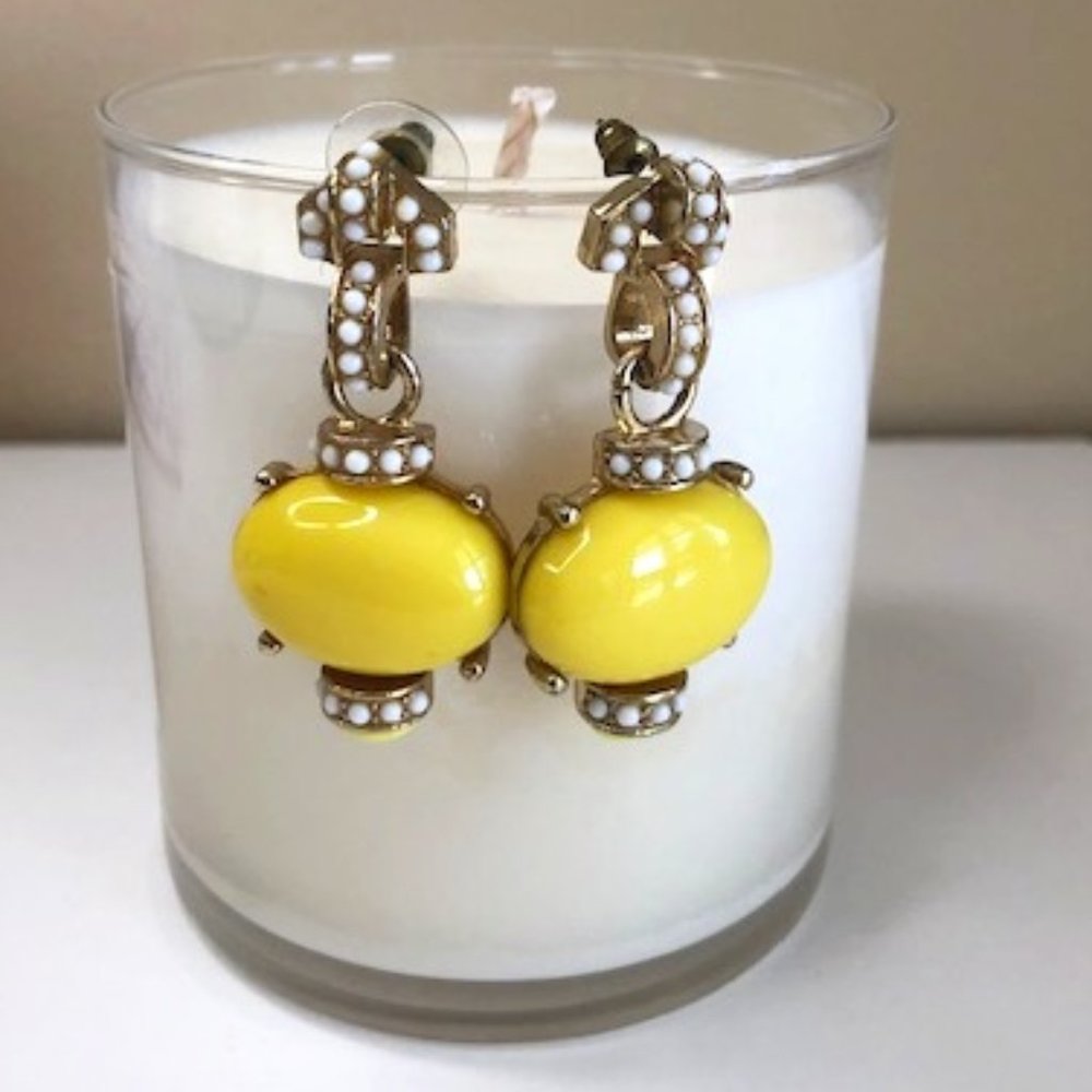 Large Yellow‎ & Pearl Earrings